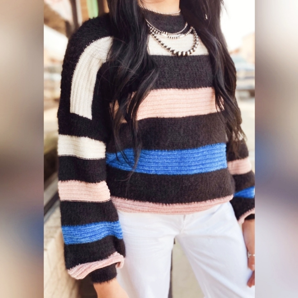 Wanna B. Chenille Striped Crew Neck Sweater Sz Large